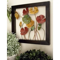 Metal Floral Wall Decor With Black Frame Set Of 4 - Olivia & May -Olivia & May GUEST 39dc5739 1c15 4c8a ad48 f4cfe1940851