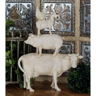Decorative Farm Animal Set - White - Olivia & May: Indoor Polystone Sculpture, Farmhouse Style 4 Decorative Farm Animal Set - White - Olivia & May: Indoor Polystone Sculpture, Farmhouse Style - Image 2