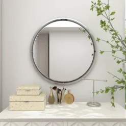 Contemporary Metal Wall Mirror Silver - Olivia & May -Olivia & May GUEST 3b302705 ea4b 4b1b 9b81 f51526c18c2c