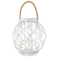 15" X 15" Woven Rattan/Glass Lantern With Burlap Jute Rope Handle White - Olivia & May -Olivia & May GUEST 3baa7fd0 7409 4e32 9586 ad8243687a3a