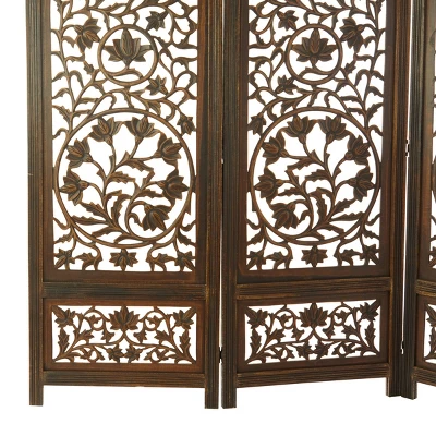 Traditional Wood Irregular Room Divider Screen Brown - Olivia & May 5 Traditional Wood Irregular Room Divider Screen Brown - Olivia & May - Image 3