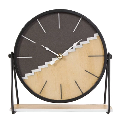 9"x9" Wooden Geometric Clock With Brown Wood Accents Black - Olivia & May: Silent, Modern Design, MDF Material 9 9"x9" Wooden Geometric Clock With Brown Wood Accents Black - Olivia & May: Silent, Modern Design, MDF Material - Image 7