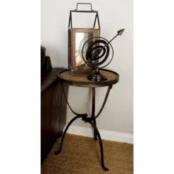 Rustic Iron And Natural Wood Frame Round Side Table Brown - Olivia & May -Olivia & May GUEST 3e32509b 6068 4829 b75d ef8c743c0bb1