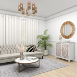 Rustic Wooden Cabinet With Carved Medallion Design Beige - Olivia & May -Olivia & May GUEST 3e3ec7d5 24eb 4680 86ff 67b187a222d3