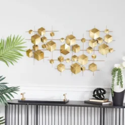 Metal Geometric 3D Cube Relief Wall Decor Gold - CosmoLiving By Cosmopolitan