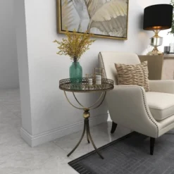 Metal And Glass Round Pedestal Table Gold - Olivia & May -Olivia & May GUEST 3fce88a9 a3b5 4c85 90f7 376171ac4dfe