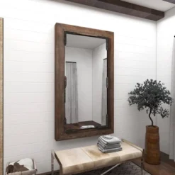 Rustic Wood Wall Mirror Dark Brown - Olivia & May -Olivia & May GUEST 401c8ed1 a4ca 4bb0 89f1 7ed18ca3ccb0
