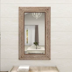 Wood Floral Intricately Carved Wall Mirror Brown - Olivia & May -Olivia & May GUEST 405f6ab0 2bf3 4f8b b50a eaec416c063b