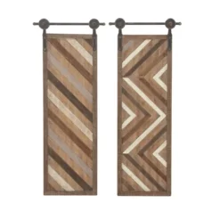 Wood Geometric Linear Carved Wall Decor With Suspended Frame Set Of 2 Brown - Olivia & May -Olivia & May GUEST 40c4fed1 4764 461f 8519 306dc2ff69fe