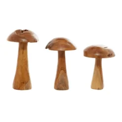 Set Of 3 Teak Wood Mushroom Handmade Live Edge Sculpture With Natural Smooth Finish Brown - Olivia & May -Olivia & May GUEST 40d77f56 d85c 4fa9 907b 6428dc62f3f9