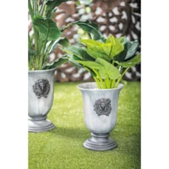 Olivia & May Traditional Rustic Flower Urn Planters Gray