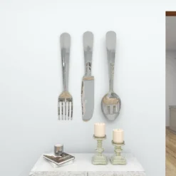 36" Aluminum Utensils Knife, Spoon And Fork Wall Decor Set Of 3 Silver - Olivia & May -Olivia & May GUEST 418b4797 e63a 47e1 ad77 13d8c9b21b13