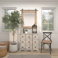 41" X 37" Wood Wall Mirror With Metal Hanging Rod Brown - Olivia & May -Olivia & May GUEST 41ea654c 6004 4043 a13a ddc4b9128085