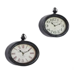 Set Of 2 Metal Pocket Watch Style Wall Clocks Cream - Olivia & May: Vintage-Inspired, Oval, Indoor Hanging Timepieces -Olivia & May GUEST 42906be4 35c1 46bc b705 66f8558187b9