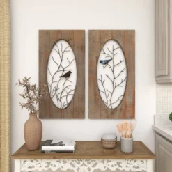 Set Of 2 Wood Bird Wall Decors With Tree Branches Brown - Olivia & May -Olivia & May GUEST 42afc30d dafc 488b bc14 d7d35db592ac