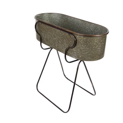 20" Wide Oval Planter Farmhouse Iron With Stand Gray - Olivia & May 4 20" Wide Oval Planter Farmhouse Iron With Stand Gray - Olivia & May - Image 2