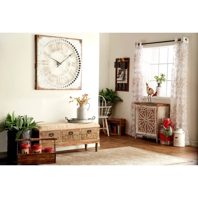 Natural Geometric Patterned Wood Cabinet Brown - Olivia & May 5 Natural Geometric Patterned Wood Cabinet Brown - Olivia & May - Image 3