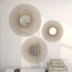 Metal Sunburst Round Wall Decor With Mirror Accent Set Of 3 Gold - Olivia & May -Olivia & May GUEST 43b6e7d3 2c2f 4eb0 8029 359c298a77dc