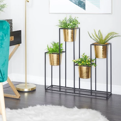 Olivia & May 21"Wide Glam Metal Planter Pot Gold/Black: Iron Stand, Weather-Resistant, Indoor Use 4 Olivia & May 21"Wide Glam Metal Planter Pot Gold/Black: Iron Stand, Weather-Resistant, Indoor Use - Image 2