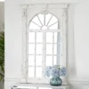 Wood Window Panes Inspired Wall Mirror With Arched Top And Distressing Cream - Olivia & May -Olivia & May GUEST 44989e38 ee66 4a78 9347 771d49b60a25