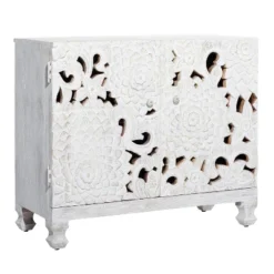 Mediterranean Carved Wood Cabinet White - Olivia & May