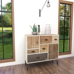 Wood And Metal 7 Drawer Buffet White/Black - Olivia & May -Olivia & May GUEST 44f20e6b 492c 4191 9f19 009de9d6f630