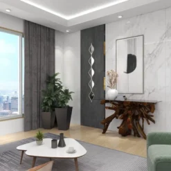 Metal Slim Stacked Chain 5 Layer Wall Mirror With Tear Drop Pattern And Foil Detailing Silver - Olivia & May -Olivia & May GUEST 45754e89 7765 427a b659 1ab73f63e0fd