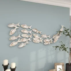 45" X 17" Coastal Wood Fish Wall Decor White - Olivia & May -Olivia & May GUEST 45d7185a b896 4699 88c9 01eefed60c5a