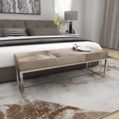 Contemporary Decorative Stainless Steel Cowhide Bench Silver - Olivia & May -Olivia & May GUEST 45dd2c07 3dcd 4f74 86b2 cd55803d30b0