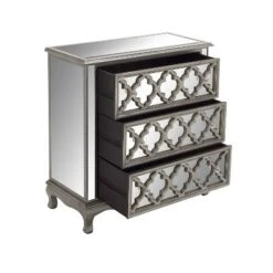 Glam Quatrefoil Mirror And Wood Storage Chest Gray - Olivia & May -Olivia & May GUEST 461d0284 6bb1 4a40 a2a3 b27decbda706