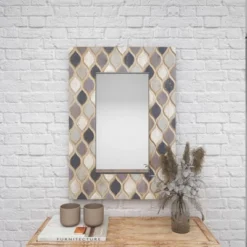 Wood Wall Mirror With Diamond Pattern Beige - Olivia & May -Olivia & May GUEST 465b38d6 7237 4cb9 bd32 674743166283