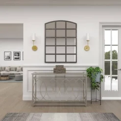 Metal And Mirror Trellis Design Front And Sides Console Table Silver - Olivia & May -Olivia & May GUEST 46b57438 959e 498e abad b7f8fa902d9c