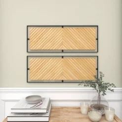 Wood Geometric Linear Carved Wall Decor With Black Frame Set Of 2 Brown - Olivia & May -Olivia & May GUEST 471f4eaf 8355 4b8c 8c5d 0cd8a9a08a37