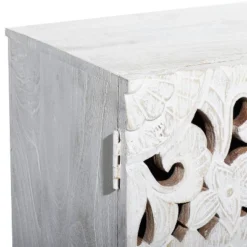 Mediterranean Carved Wood Cabinet White - Olivia & May -Olivia & May GUEST 4766790a edbe 4df0 aa3e 1e29466a0371