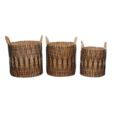 3pk Banana Leaf Storage Baskets Brown - Olivia & May 4 3pk Banana Leaf Storage Baskets Brown - Olivia & May - Image 2