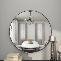 Contemporary Wood Round Wall Mirror - Olivia & May -Olivia & May GUEST 48203ddd abde 49ed a150 73e57056045d