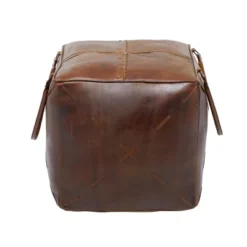 Rustic Leather Foot Stool Ottoman Smooth Brown Leather - Olivia & May