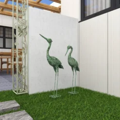 Set Of 2 Iron 47" Coastal Crane Garden Sculpture Green - Olivia & May: Heron Figure, Metal Wire Outdoor Decor -Olivia & May GUEST 48f5c95a 3903 40a7 bd15 306001cf1540