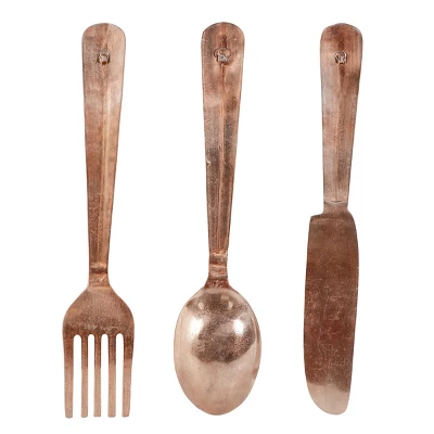 Aluminum Utensils Knife, Spoon And Fork Wall Decor Set Of 3 Copper - Olivia & May 5 Aluminum Utensils Knife, Spoon And Fork Wall Decor Set Of 3 Copper - Olivia & May - Image 3