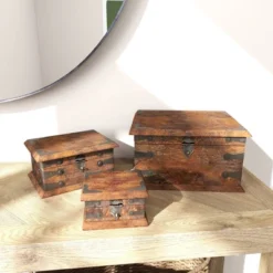 Set Of 3 Farmhouse Reclaimed Wood Boxes - Olivia & May -Olivia & May GUEST 4a8b1ba5 4c70 47c7 8c1e 046a51073b90