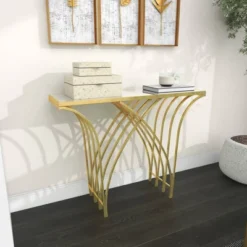 Metal And Mirror Art Deco Console Table Gold - Olivia & May -Olivia & May GUEST 4a94db38 34d8 4e39 b2c6 296120507ac3