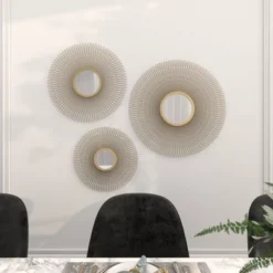 Metal Sunburst Round Wall Decor With Mirror Accent Set Of 3 Gold - Olivia & May -Olivia & May GUEST 4b5810cf fe99 4d32 bb8f aaddf8bb354c