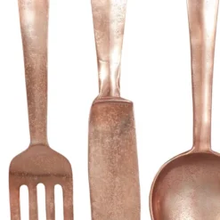 Set Of 3 Aluminum Utensils Knife Spoon And Fork Wall Decors Gold - Olivia & May -Olivia & May GUEST 4bb7d547 3161 42df 8588 82651503c265