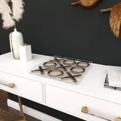 12" Modern Acrylic And Iron Tic Tac Toe Set - Olivia & May -Olivia & May GUEST 4d16ef0e 36db 4c3f 9793 76c3d6e4b4ce