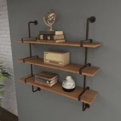 38"x38" Wood 3 Level Wall With Metal Brackets Brown - Olivia & May: Industrial Style, No Assembly Required -Olivia & May GUEST 4d2993a4 446d 401d a6e7 e8e9c76fe7e5
