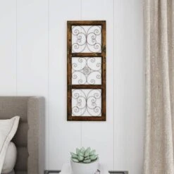 36" X 14" Wood Scroll Window Inspired Wall Decor With Metal Scrollwork Relief Brown - Olivia & May -Olivia & May GUEST 4d391d47 ded3 41f8 844c 2f274455f831