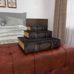 Vintage Reflections Rustic Wood-Style MDF And Synthetic Leather Book Box Set 3ct - Olivia & May -Olivia & May GUEST 4d6e06dc 209c 430d add0 cfff3407c90d
