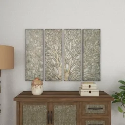 Metal Tree Wall Decor With Embossed Design Set Of 4 Brown - Olivia & May -Olivia & May GUEST 4d817638 3c82 47ee 8e4e d1c1d66c1af5