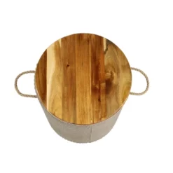 Modern Round Wood Clay Outdoor Accent Table - Gray - Olivia & May -Olivia & May GUEST 4e1e287d d4d7 443f 99b6 6ce274431749