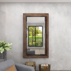 Rustic Wood Wall Mirror Dark Brown - Olivia & May -Olivia & May GUEST 4e37b8cf baf6 4f70 a742 0e14640f62cf